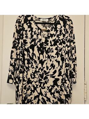 Jones Studio Monochrome Abstract Longsleeve Top 2XL